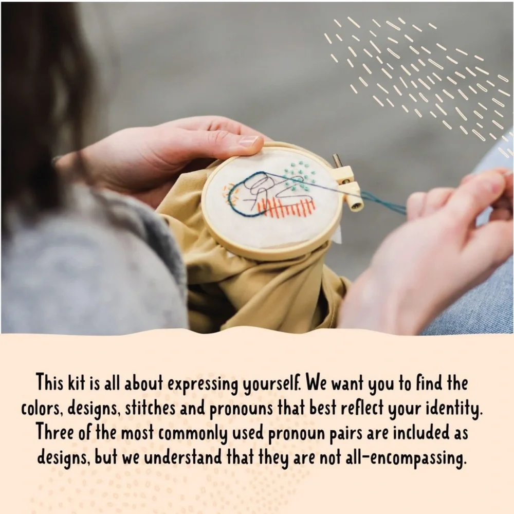 Dooodle Hog Upcycle Embroidery My Pronouns Kit Embroidery Kit